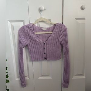 Aerospostale Purple Lavender Cropped Button Down Sweater Extra Small (XS)